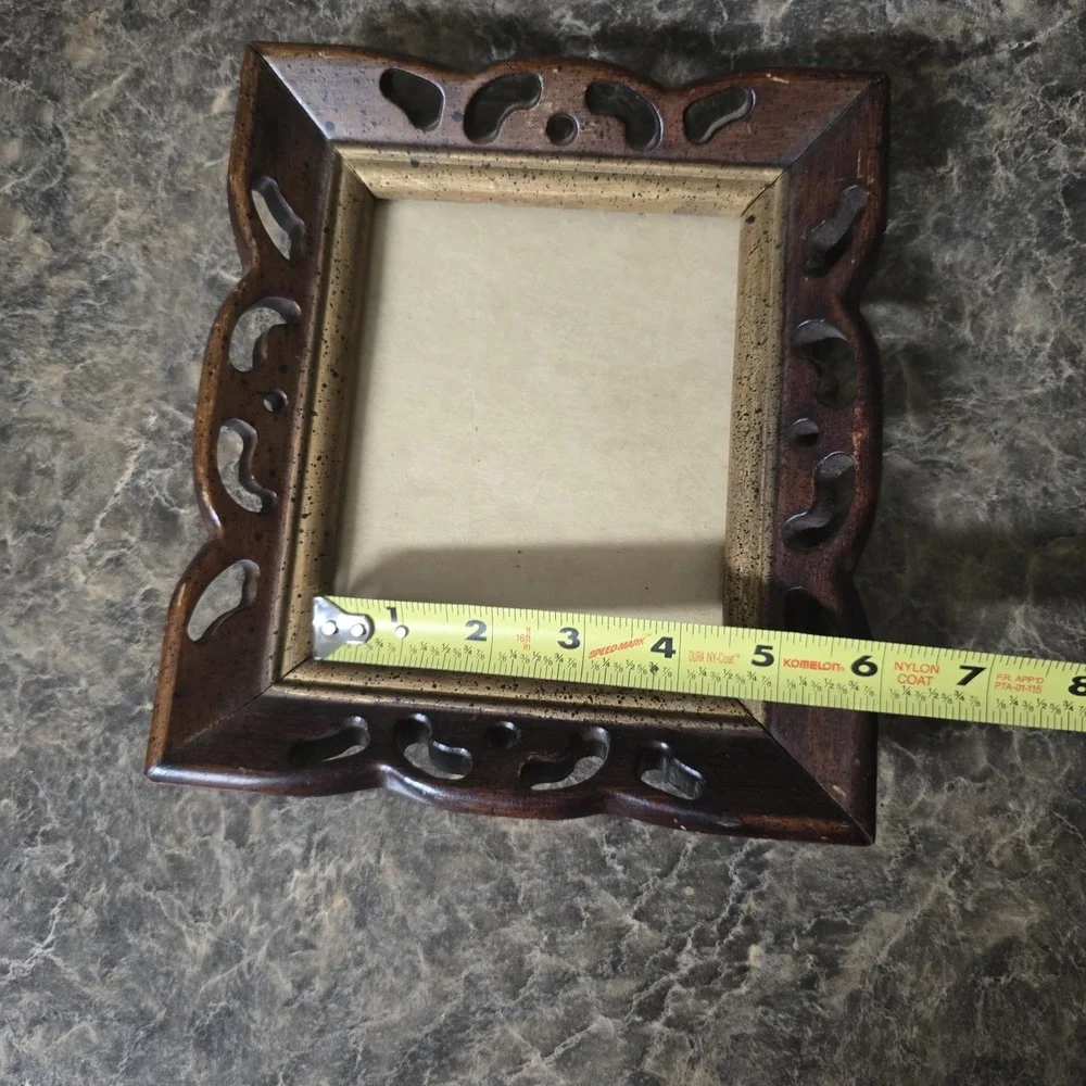 Vintage Carved Wood 4x6 Picture Frame Openwork Folk Art Rustic Brown